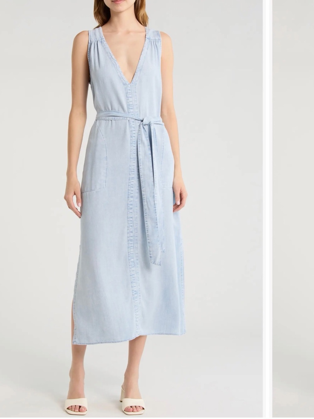 Splendid Light Blue Sleeveless Tie-Waist Midi Dress
